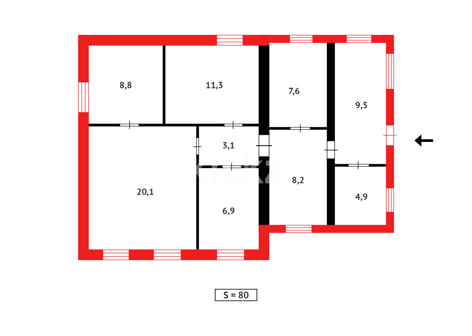 Продажа 4-комнатного дома, 80.4 м², ул. Амангельды, дом  33 в Темиртау - фото 26