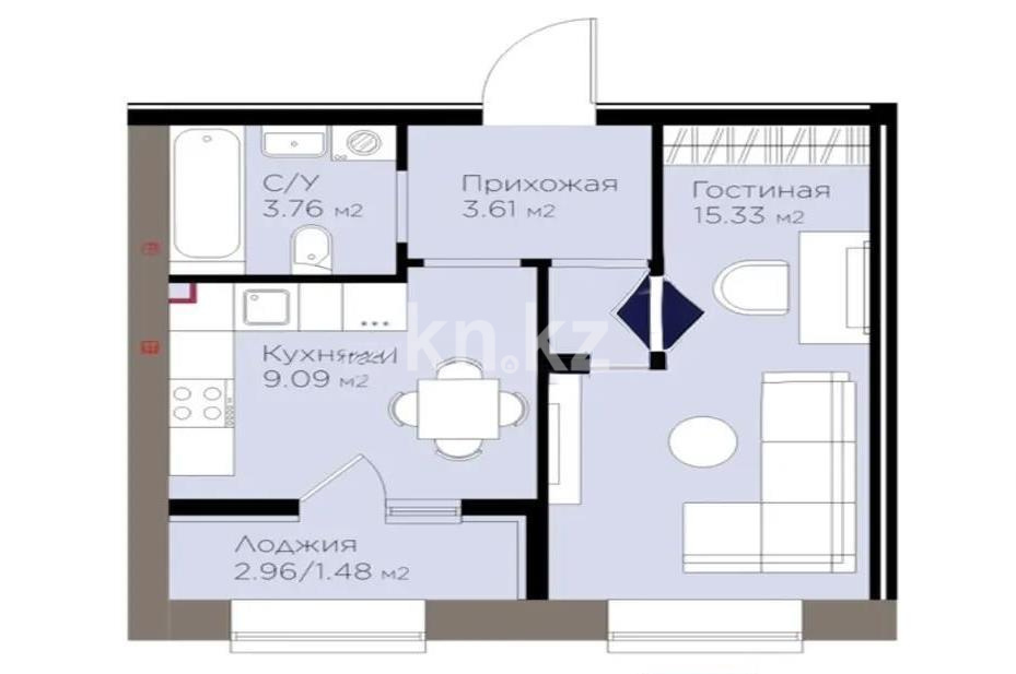 Продажа 1-комнатной квартиры, 33.27 м² в Астане