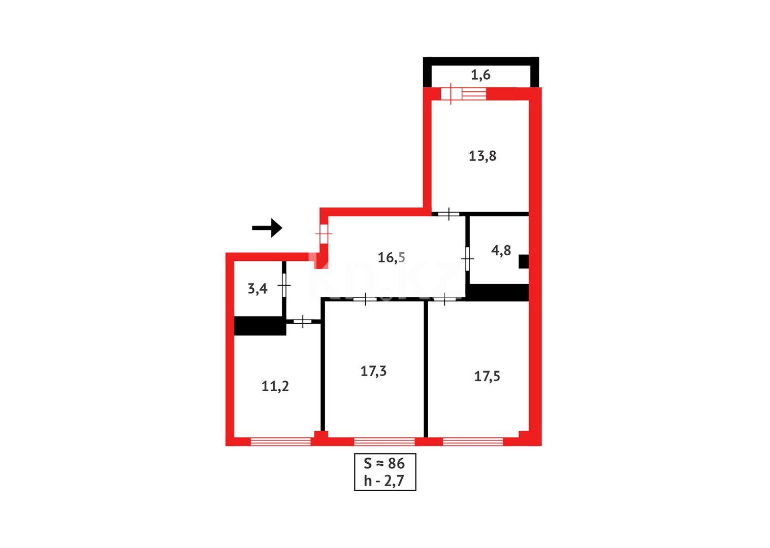Продажа 3-комнатной квартиры, 86.1 м² в Астане - фото 11