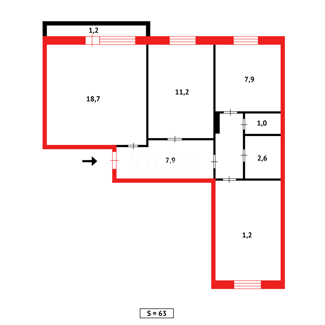 Продажа 3-комнатной квартиры, 63 м², мкр. Гульдер-1 в Караганде - фото 22