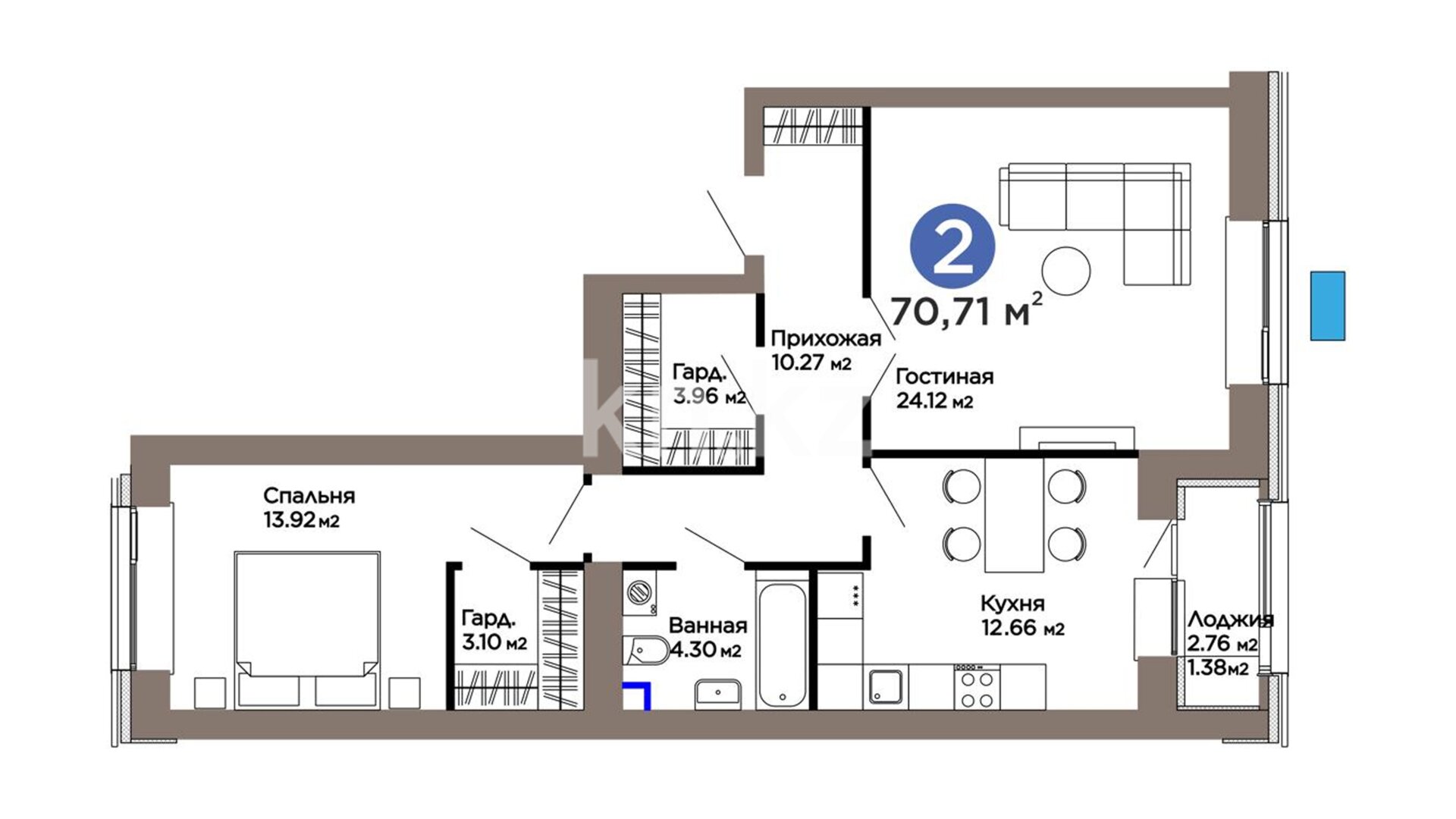 ЖК Abyroi, 2-комнатная, цена 47 656 224 ₸, 673 968 ₸&nbsp;/&nbsp;м²