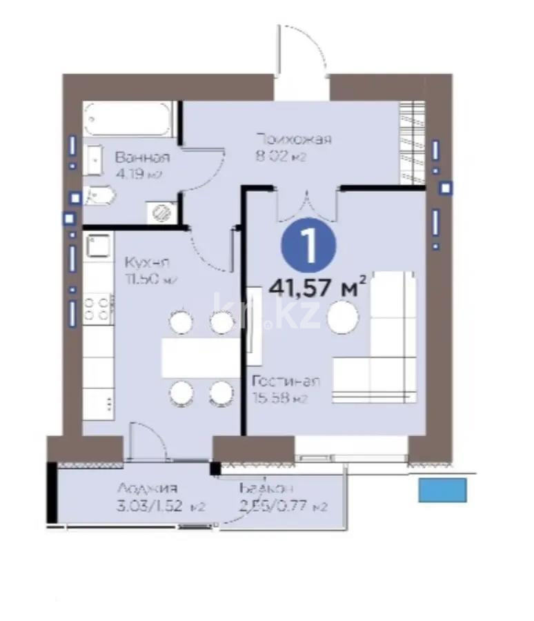 Продажа 1-комнатной квартиры, 42 м² в Астане