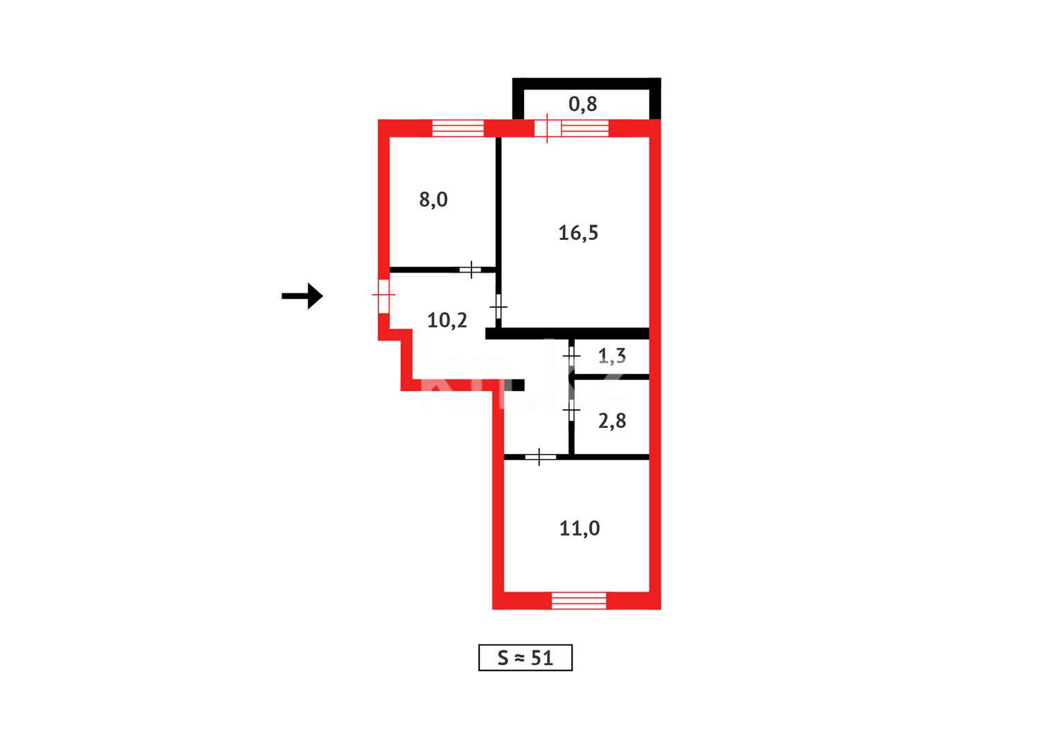 Продажа 2-комнатной квартиры, 50.6 м², пр. Абылай хана, дом  43/1 в Астане - фото 6