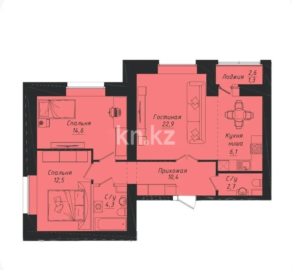 Продажа 3-комнатной квартиры, 77 м² в Астане