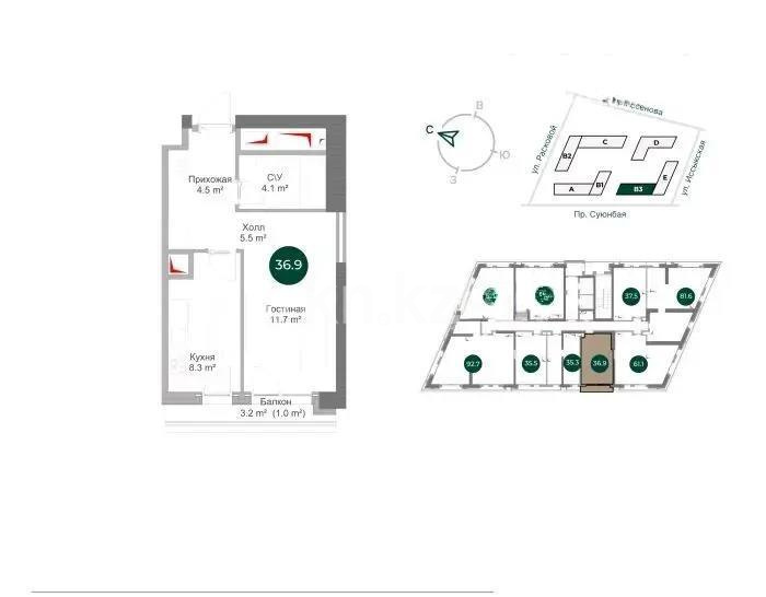 Продажа 1-комнатной квартиры, 36.9 м² в Алматы