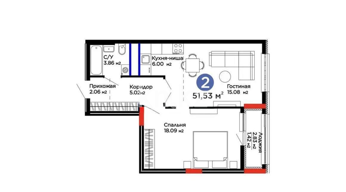 Продажа 2-комнатной квартиры, 52 м², ул. Мухаммед Али Джинна, дом  5 в Астане