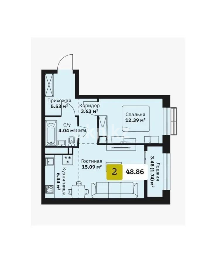 Продажа 2-комнатной квартиры, 48.86 м² в Алматы - фото 5