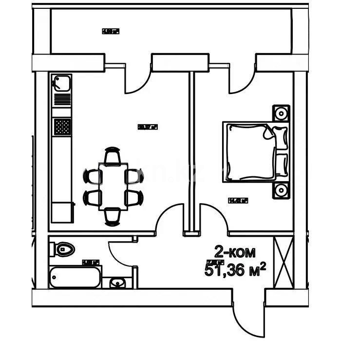 Продажа 2-комнатной квартиры, 51.36 м² в Астане