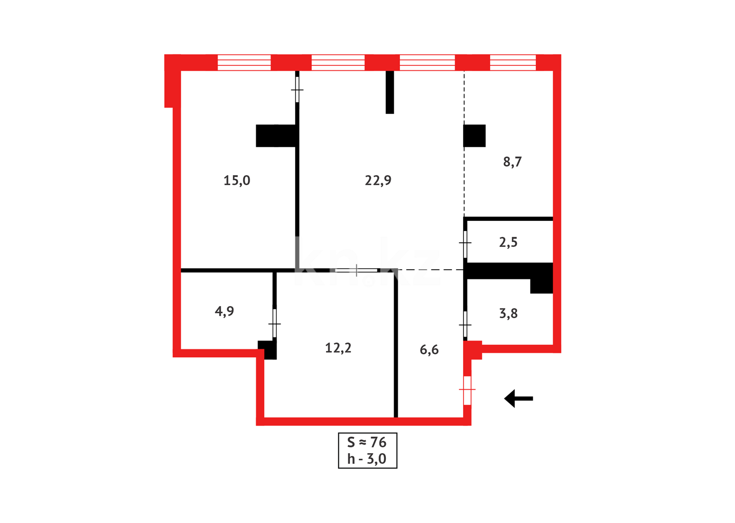 Продажа 3-комнатной квартиры, 76 м² в Караганде - фото 16