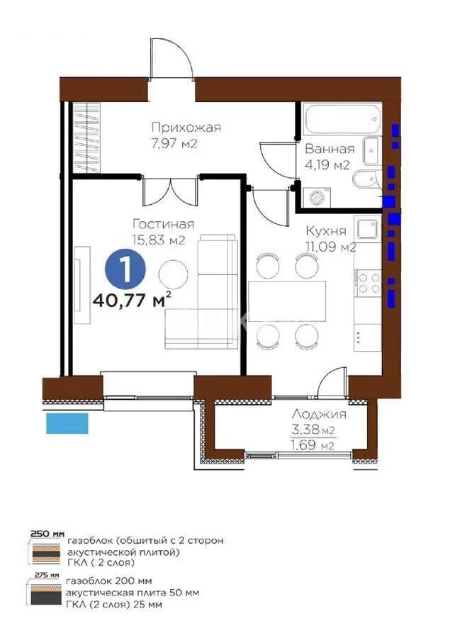 Продажа 1-комнатной квартиры, 41 м² в Астане