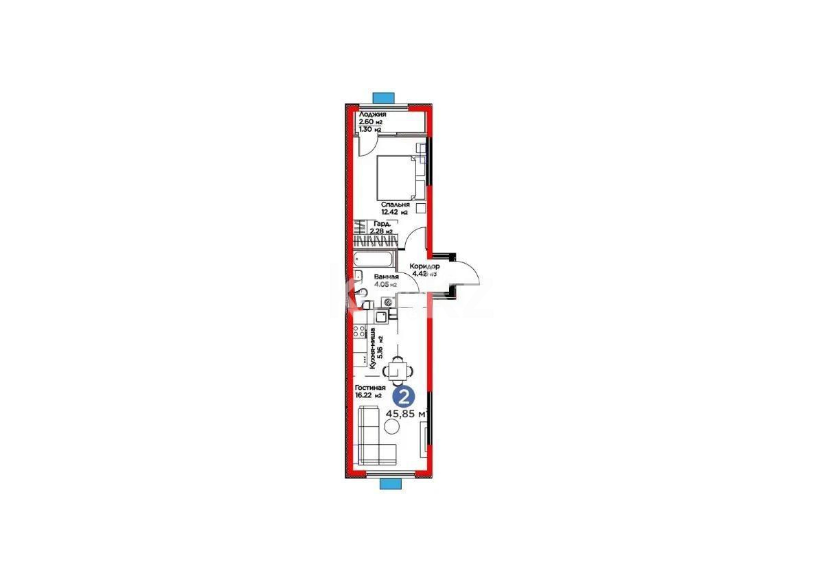 Продажа 2-комнатной квартиры, 46 м² в Алматы