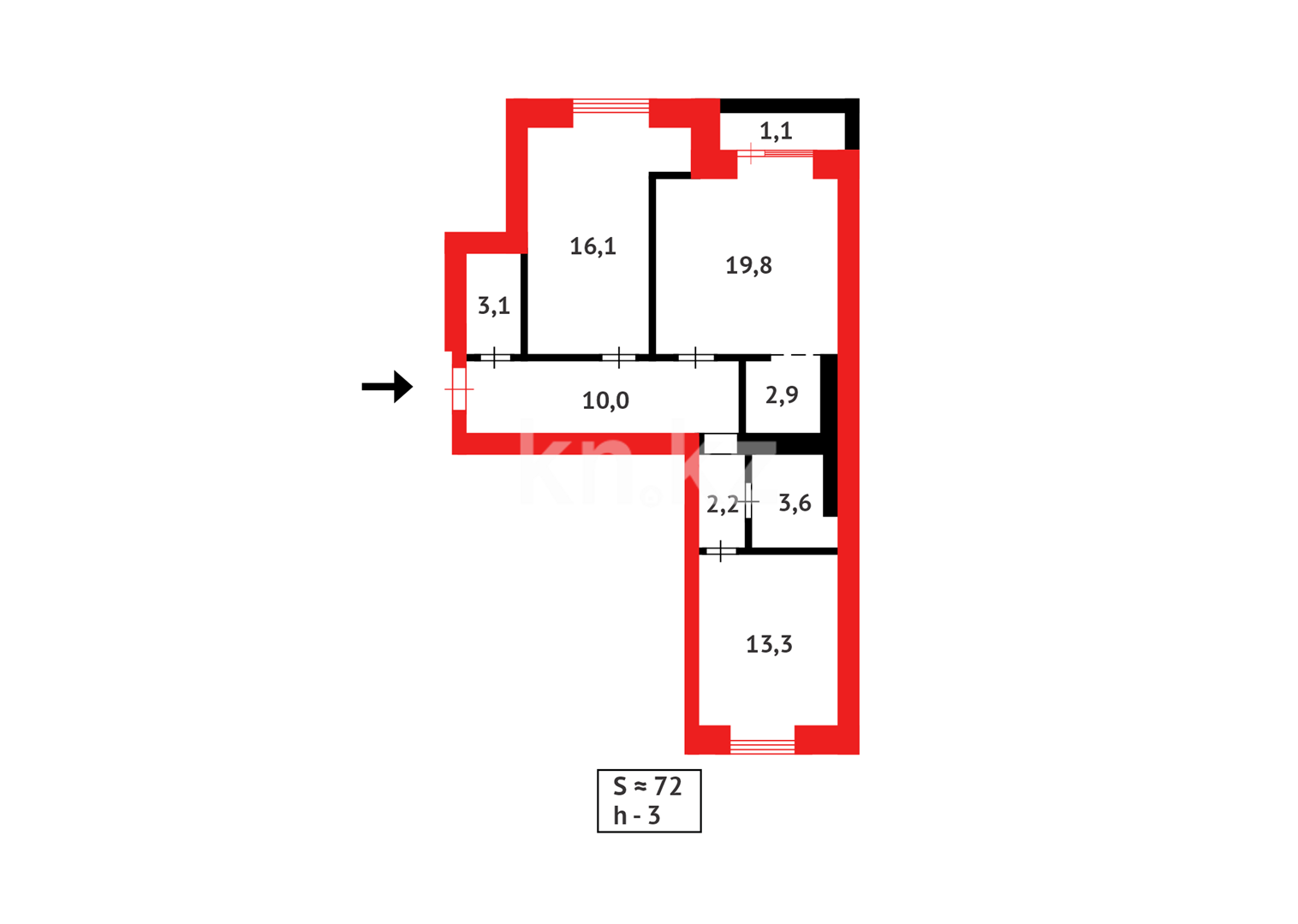Продажа 3-комнатной квартиры, 72 м², ул. Букетова, дом  3/5 в Караганде - фото 14