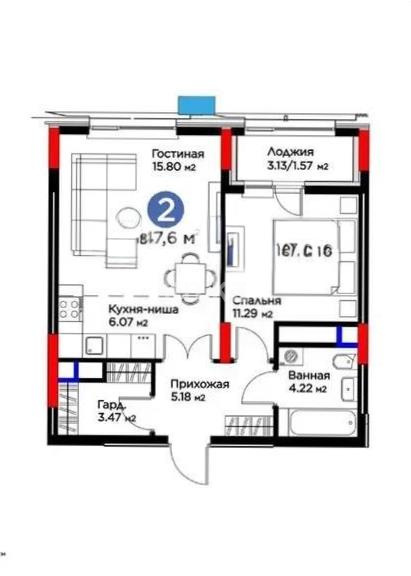 Продажа 2-комнатной квартиры, 47.6 м² в Астане