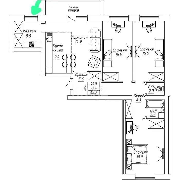Продажа 4-комнатной квартиры, 100 м², ул. Бокейхана, дом  13 стр в Астане