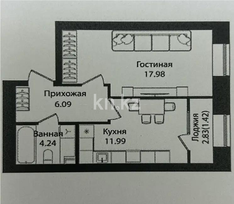 Продажа 1-комнатной квартиры, 41.72 м² в Астане