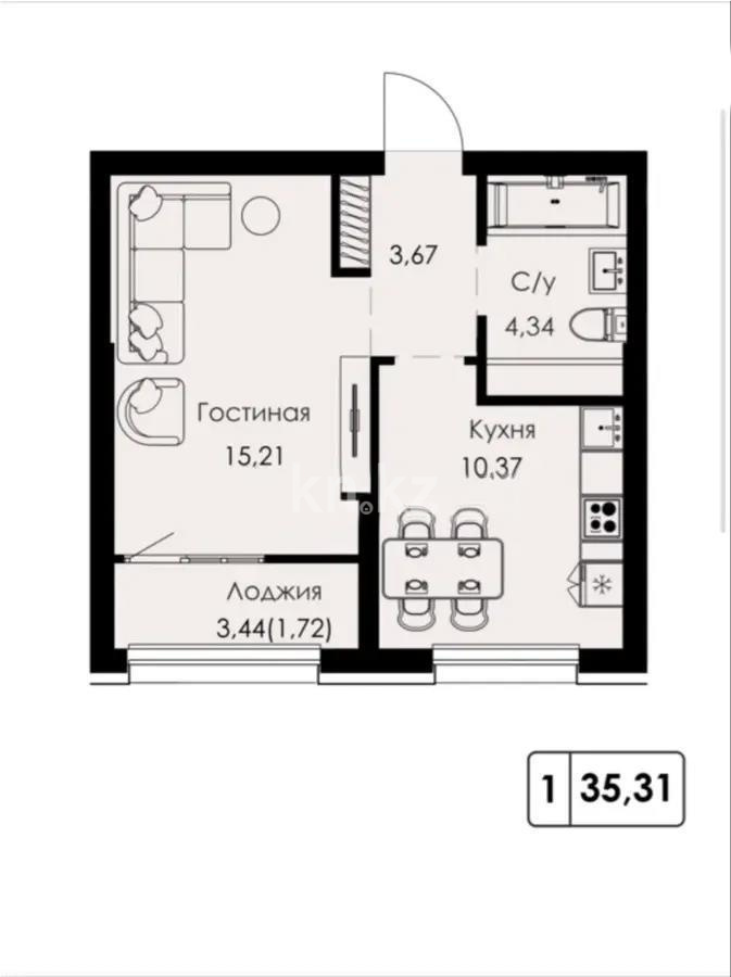 Продажа 1-комнатной квартиры, 35.31 м² в Алматы