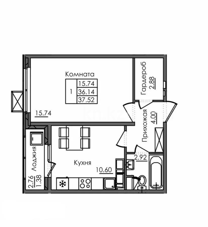 Продажа 1-комнатной квартиры, 37.52 м², ул. Е-117, дом  45 стр в Астане