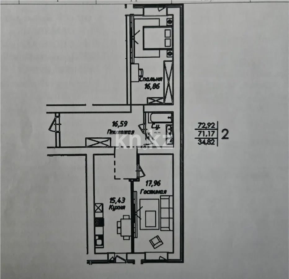 Продажа 2-комнатной квартиры, 72.92 м², ул. Нажимеденова, дом  38 стр в Астане