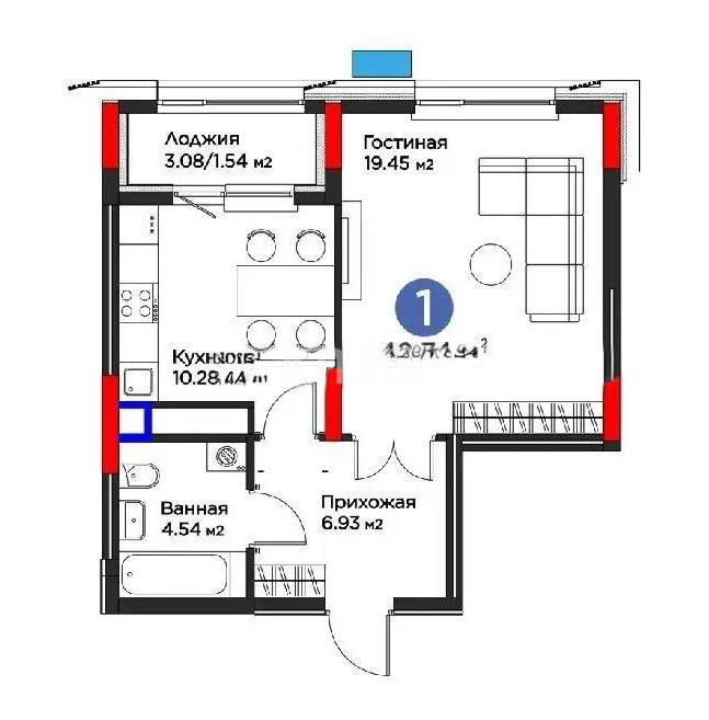 Продажа 1-комнатной квартиры, 43 м² в Астане