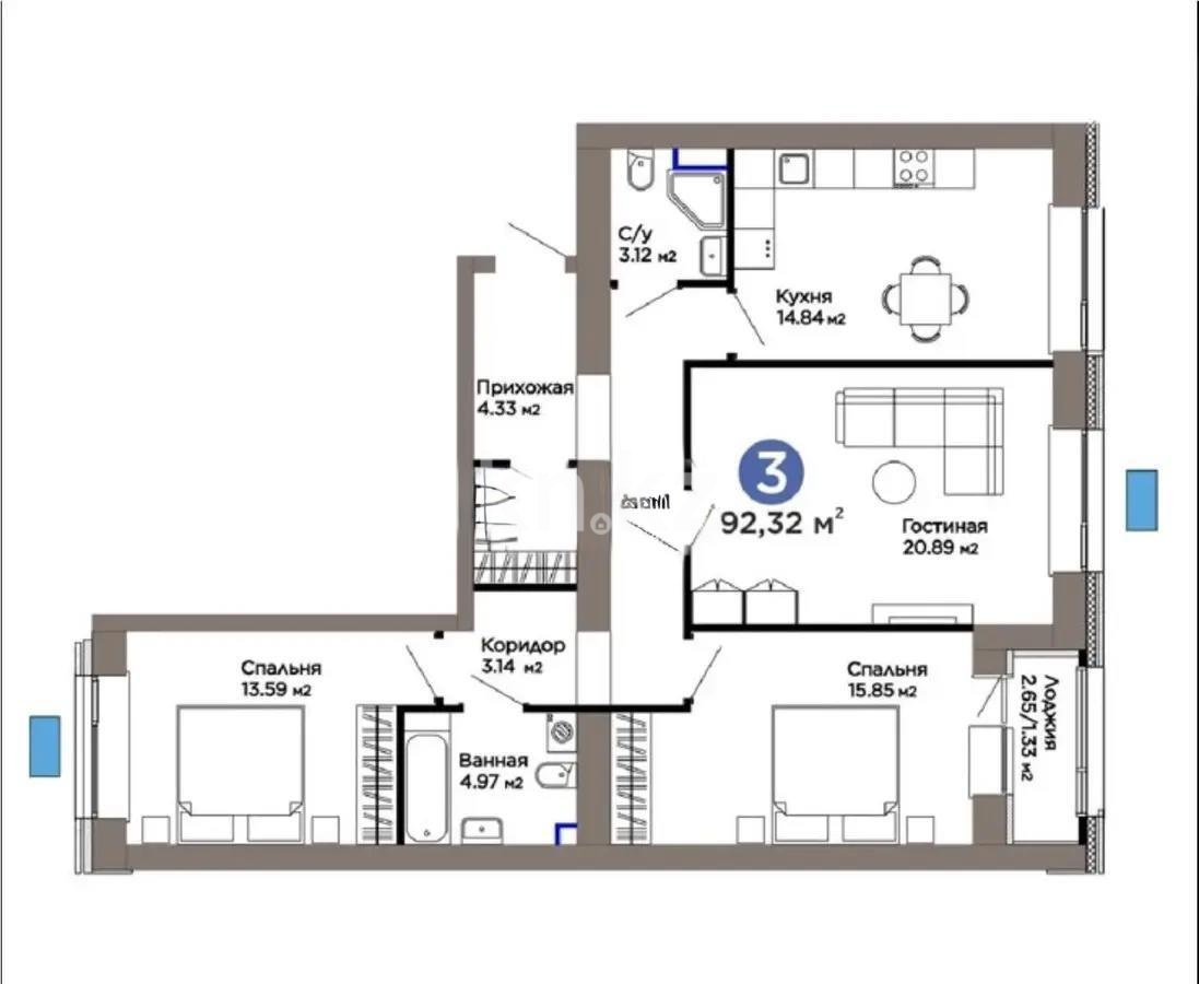 Продажа 3-комнатной квартиры, 92.32 м² в Астане - фото 4