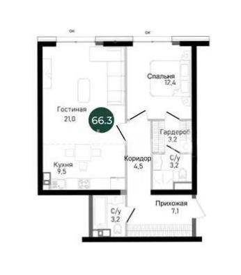 Продажа 2-комнатной квартиры, 66.3 м² в Алматы