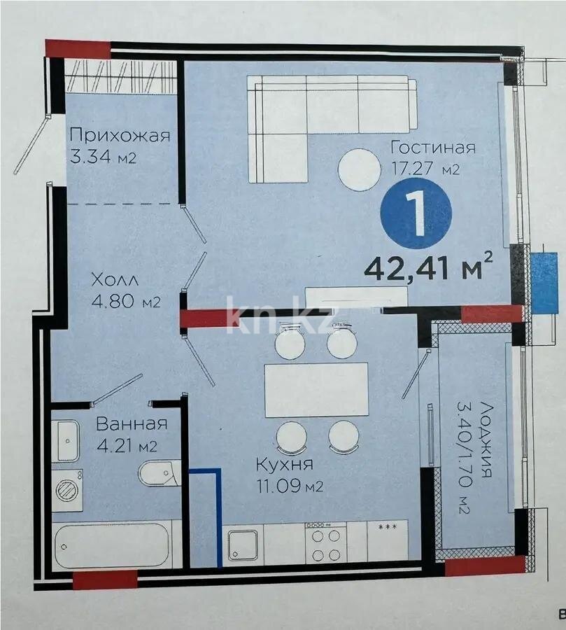Продажа 1-комнатной квартиры, 43 м² в Астане