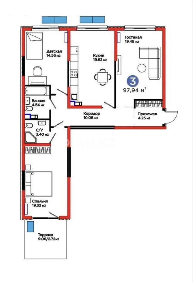 Продажа 3-комнатной квартиры, 97.94 м² в Алматы