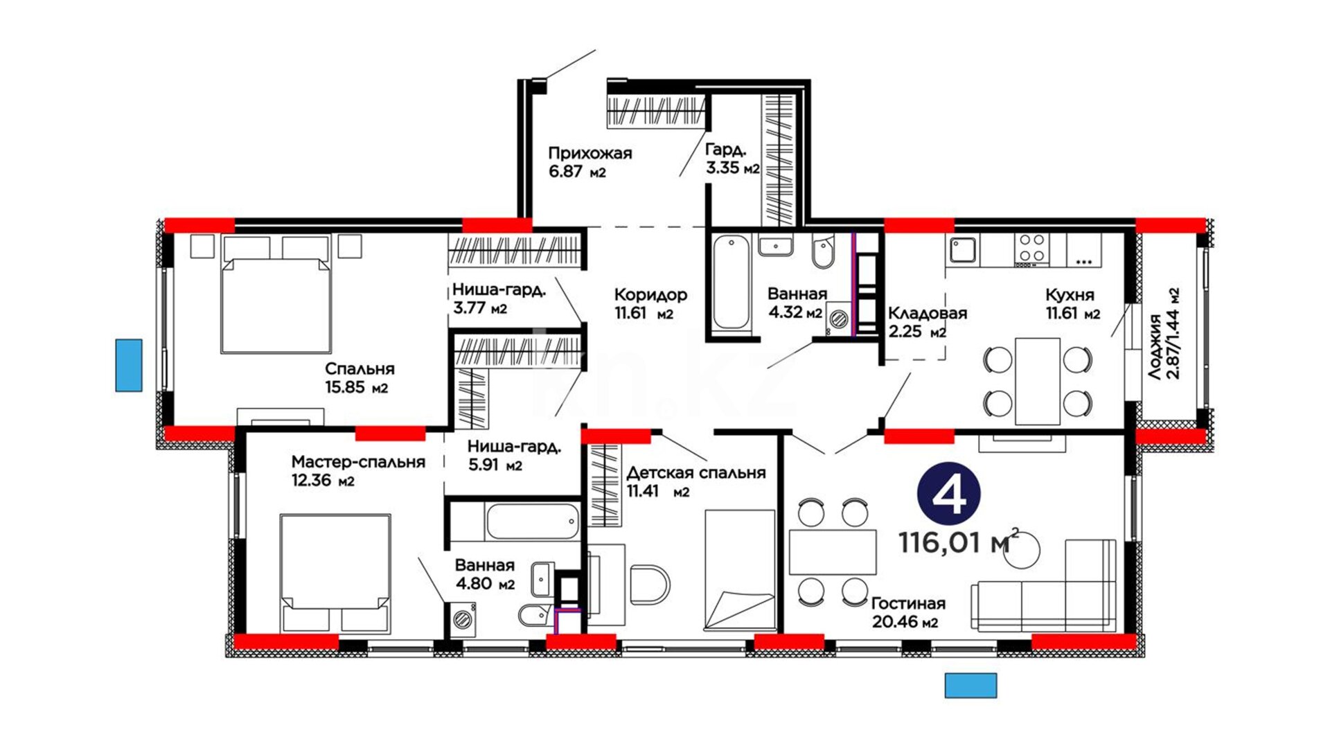 ЖК Capital Park Joy, 4-комнатная, цена 83 213 973 ₸, 717 300 ₸&nbsp;/&nbsp;м²