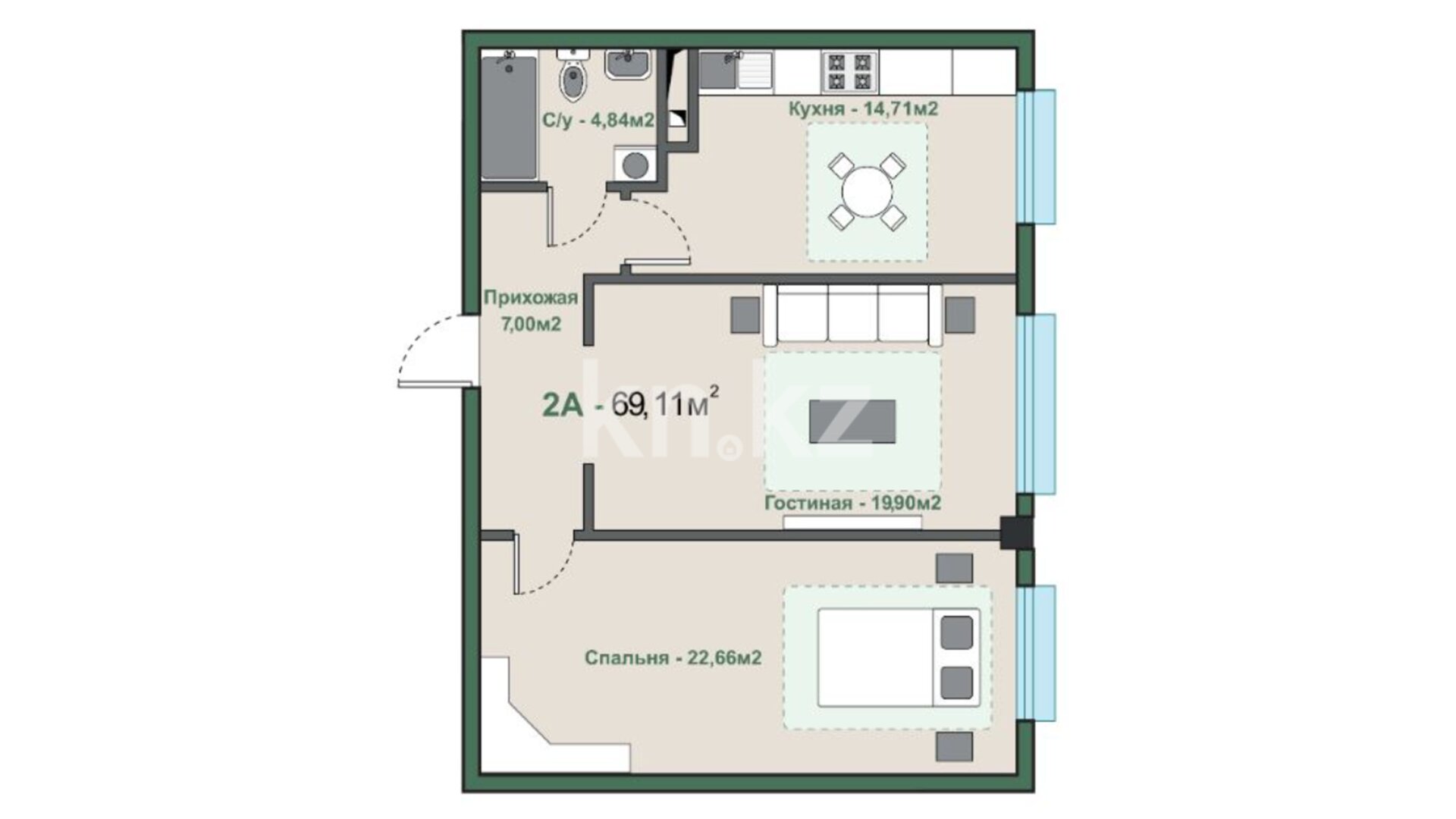 ЖК Атмосфера, 2-комнатная, цена 40 367 151 ₸, 584 100 ₸&nbsp;/&nbsp;м²