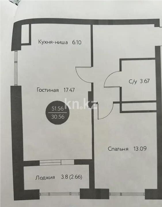 Продажа 2-комнатной квартиры, 51.56 м² в Астане