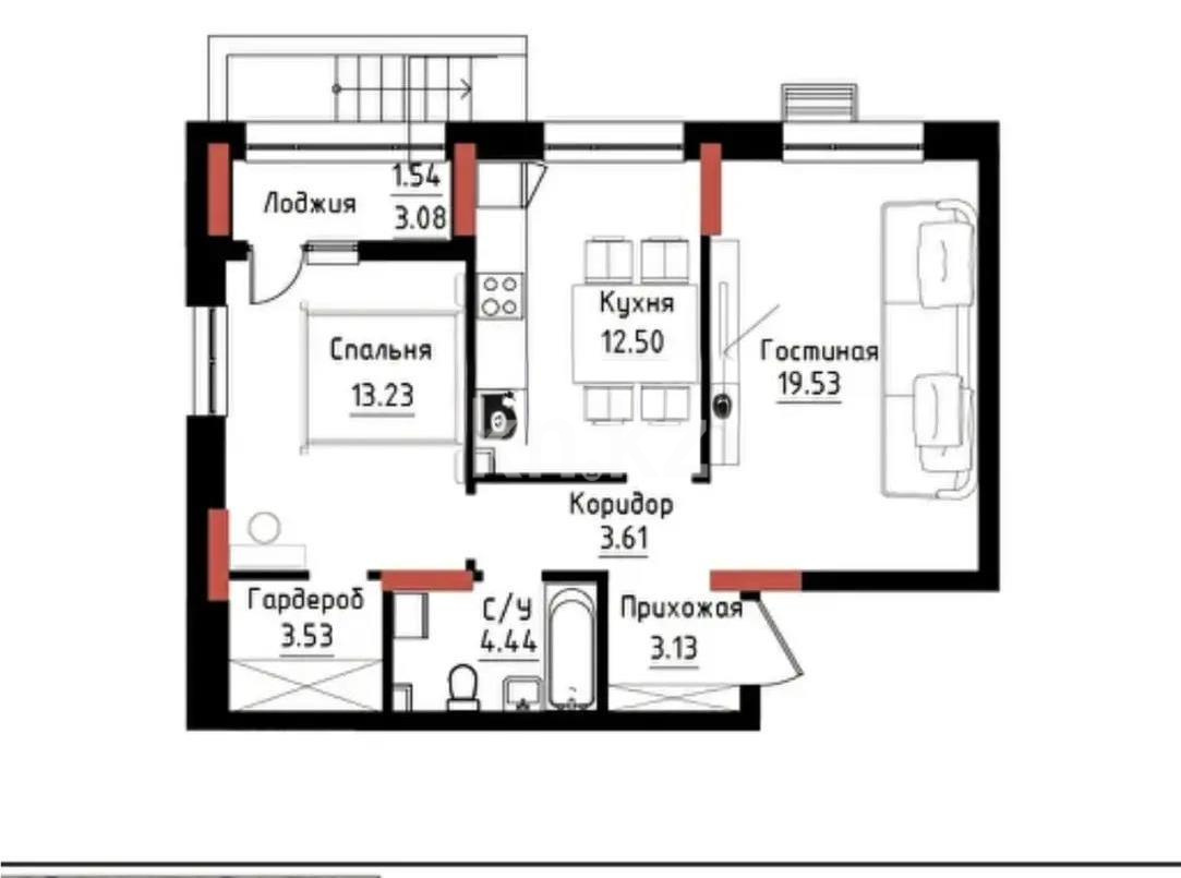 Продажа 2-комнатной квартиры, 61.5 м² в Астане