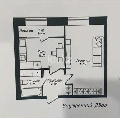 Продажа 1-комнатной квартиры, 39.75 м² в Астане