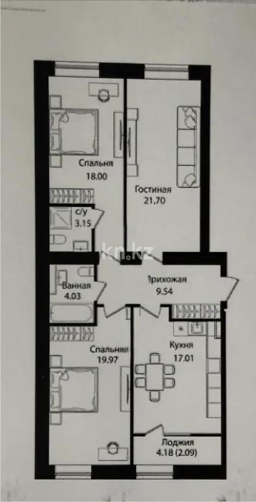 Продажа 3-комнатной квартиры, 95.49 м² в Астане