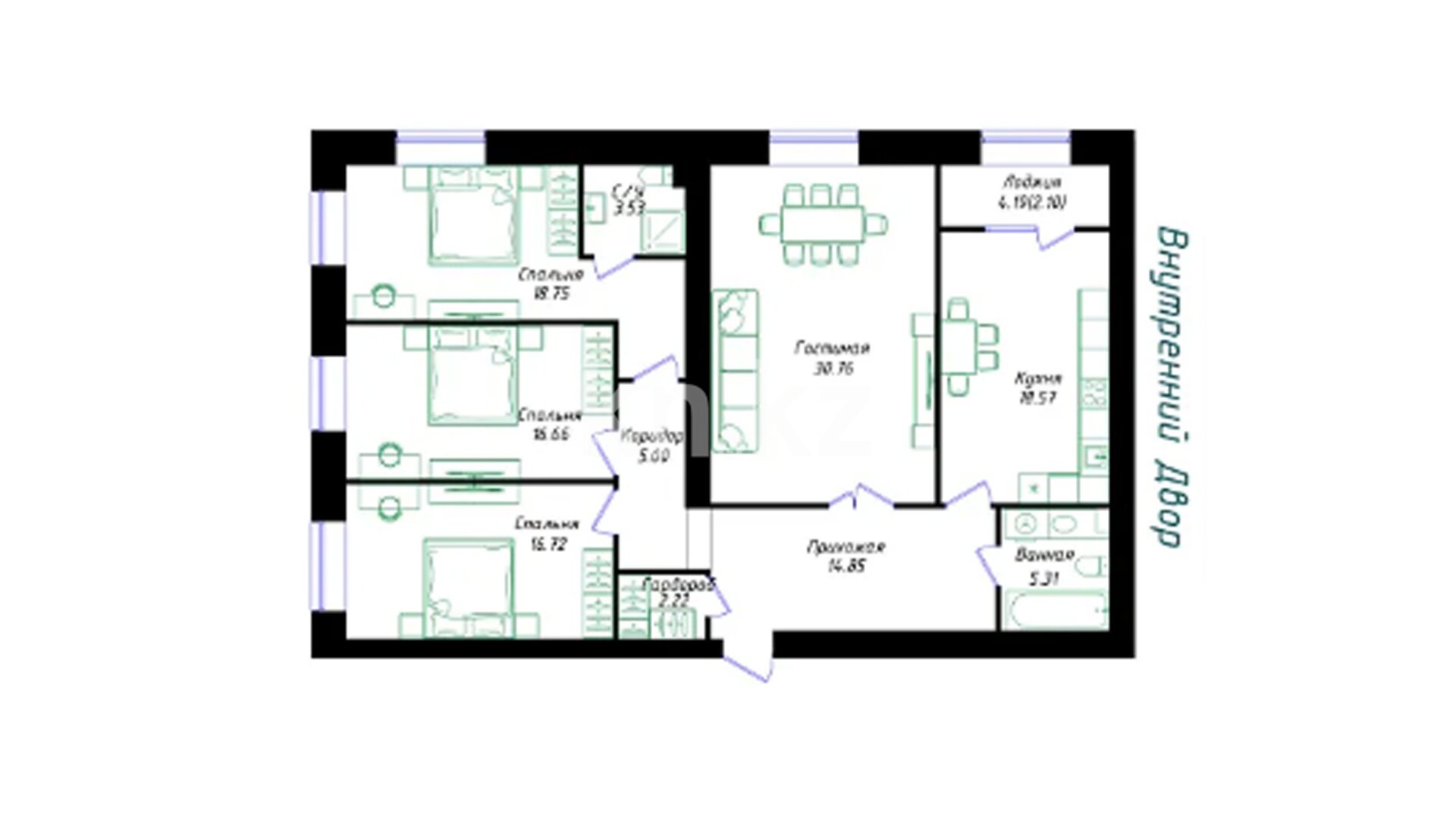 ЖК Qadam, 4-комнатная, цена 62 259 610 ₸, 463 000 ₸&nbsp;/&nbsp;м²