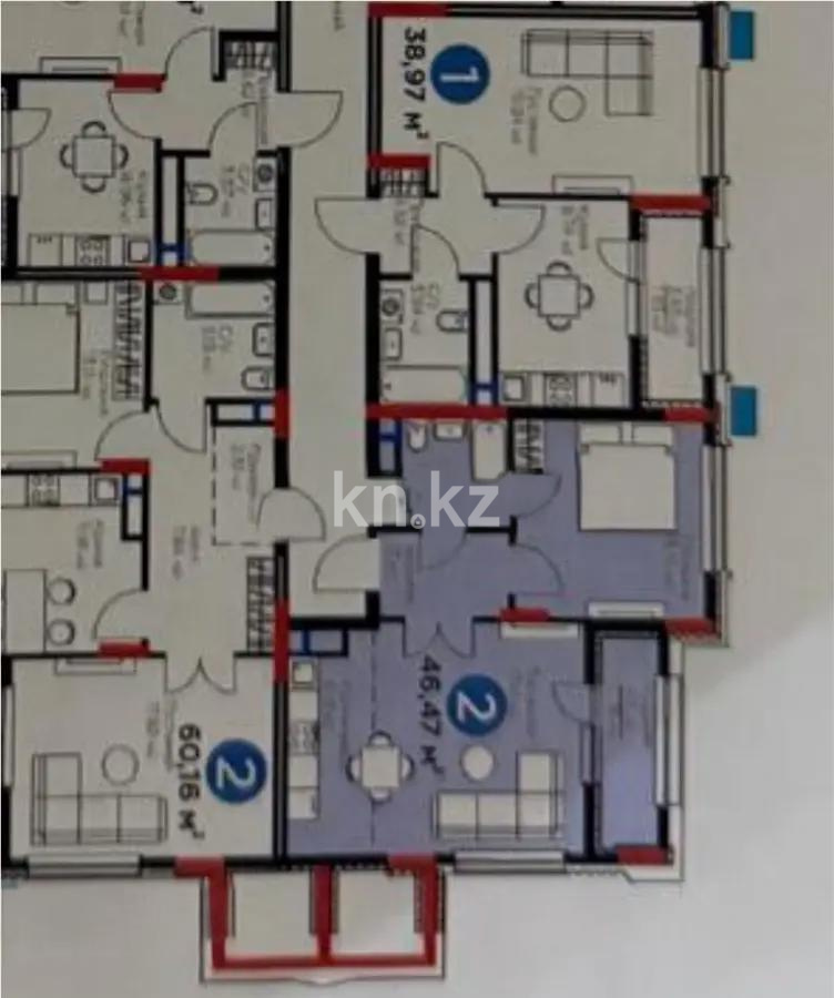 Продажа 2-комнатной квартиры, 46.7 м², ул. Нурмагамбетова, дом  17 стр в Астане