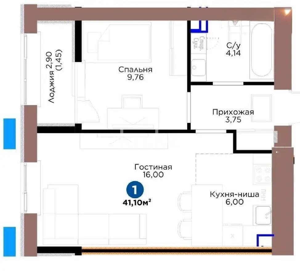 Продажа 2-комнатной квартиры, 40 м² в Астане