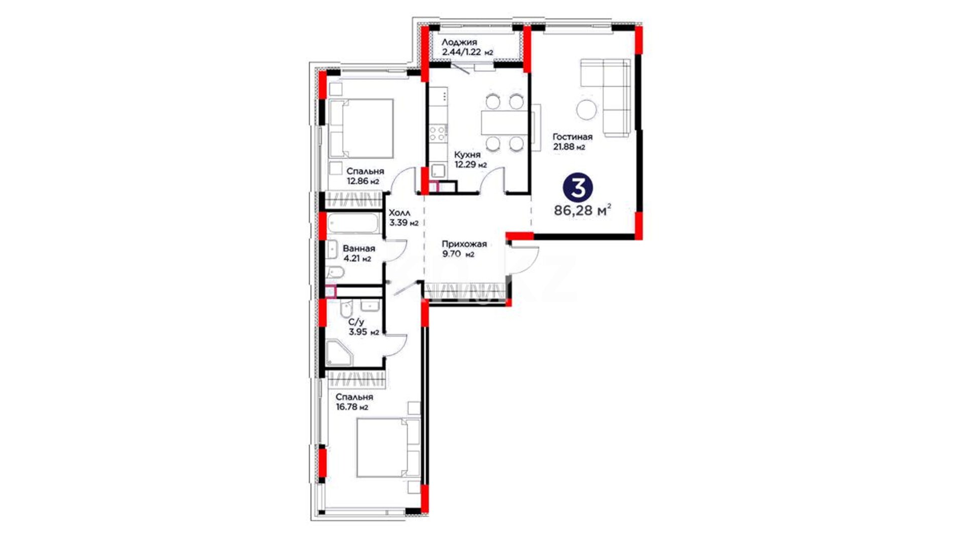 ЖК Family Nest A, 3-комнатная, цена 42 632 208 ₸, 493 200 ₸&nbsp;/&nbsp;м²