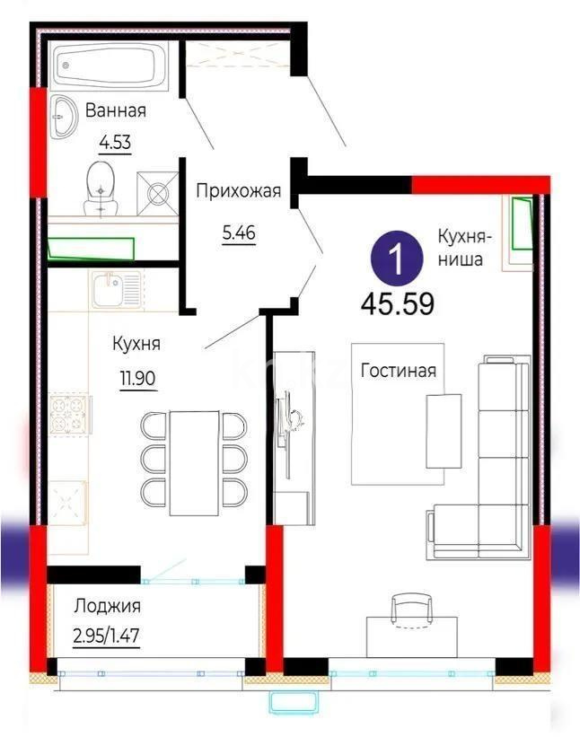 Продажа 2-комнатной квартиры, 46 м² в Астане - фото 3