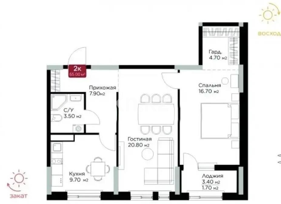 Продажа 2-комнатной квартиры, 65 м², ул. Е-36, дом  2/1 в Астане