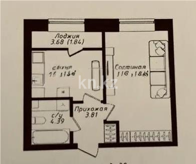 Продажа 1-комнатной квартиры, 38.8 м² в Астане