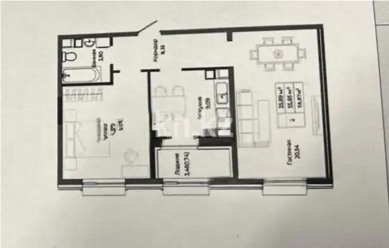 Продажа 2-комнатной квартиры, 59 м² в Астане