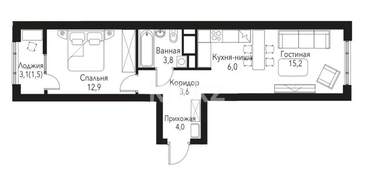 Продажа 2-комнатной квартиры, 47 м² в Алматы