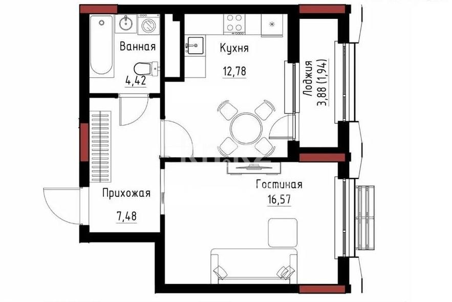 Продажа 1-комнатной квартиры, 43.19 м² в Астане