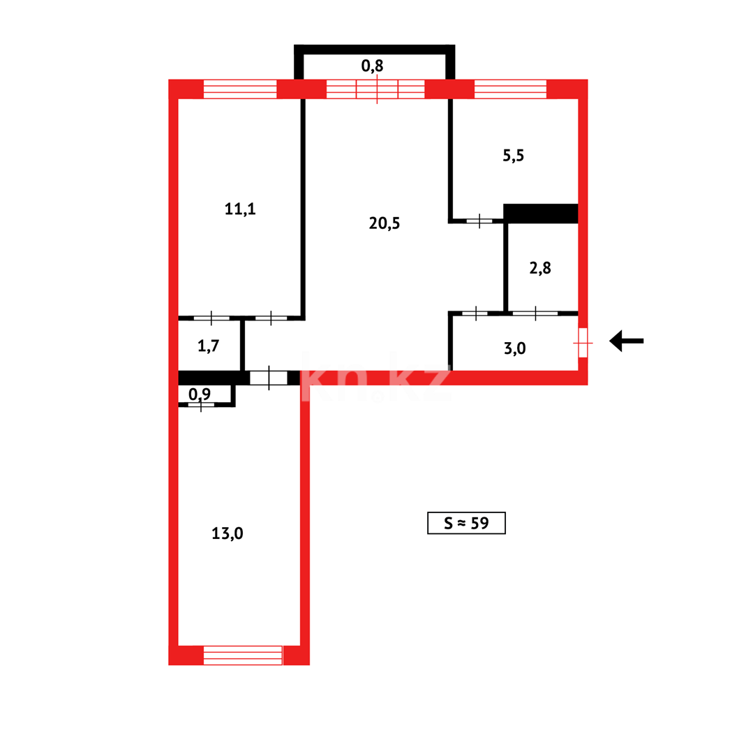 Продажа 3-комнатной квартиры, 59 м², ул. Ерубаева, дом  47 в Караганде - фото 25
