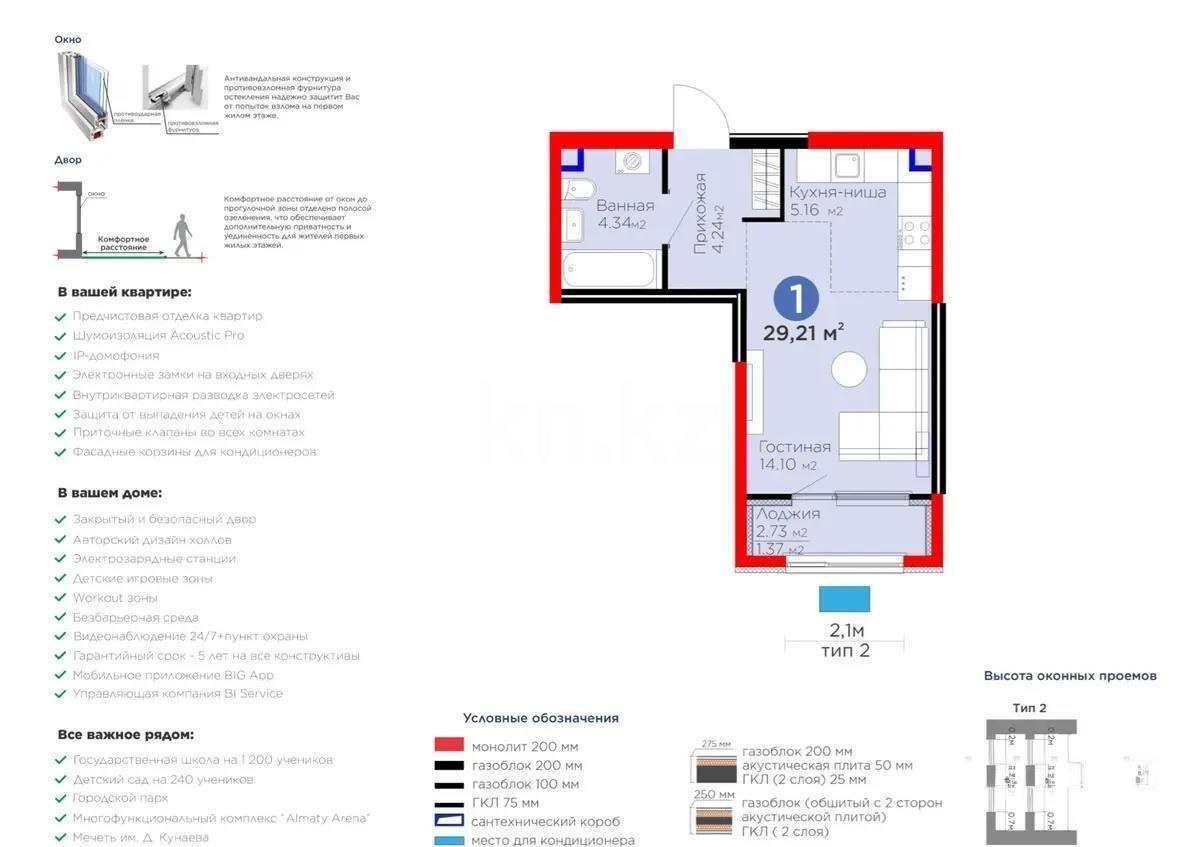 Продажа 1-комнатной квартиры, 29.21 м², ул. Момышулы, дом  11/14а в Алматы