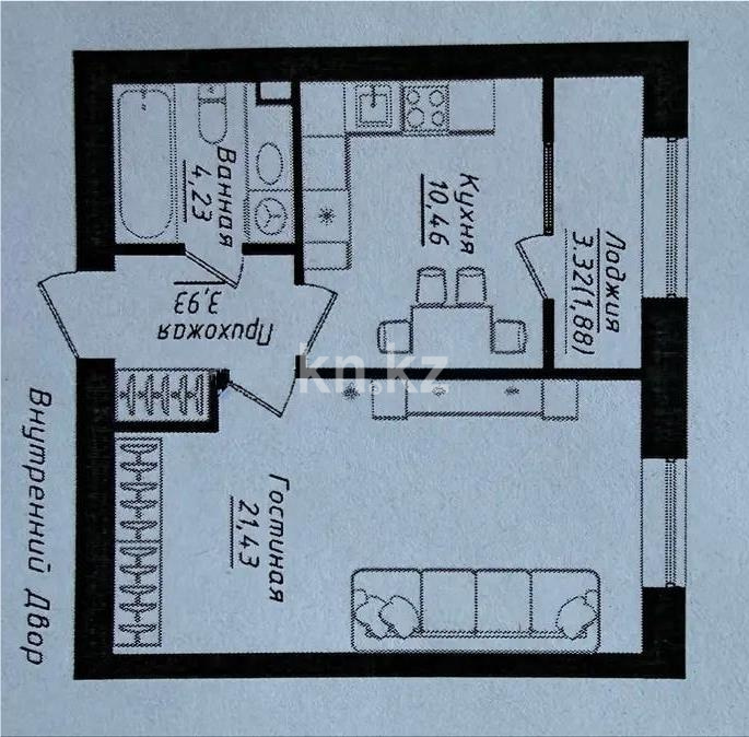 Продажа 1-комнатной квартиры, 41.93 м² в Астане