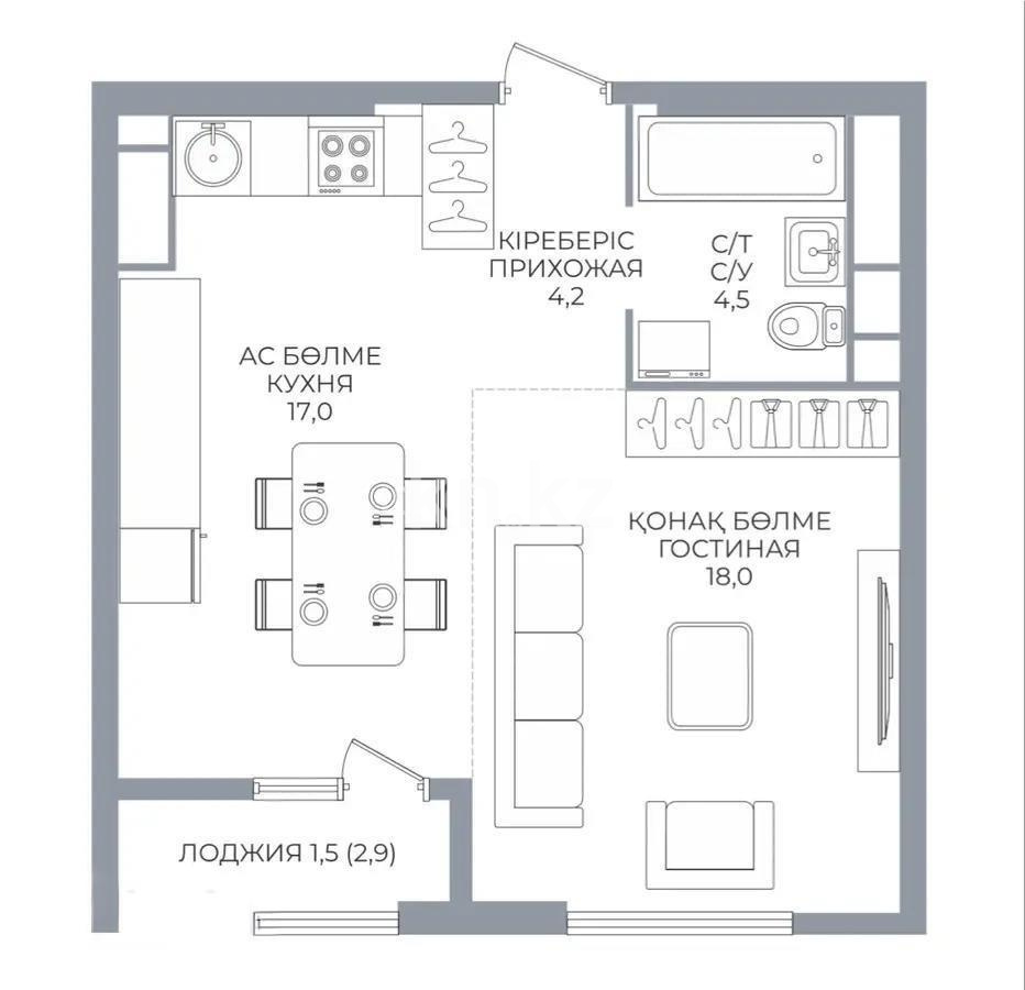 Продажа 1-комнатной квартиры, 45.2 м² в Алматы