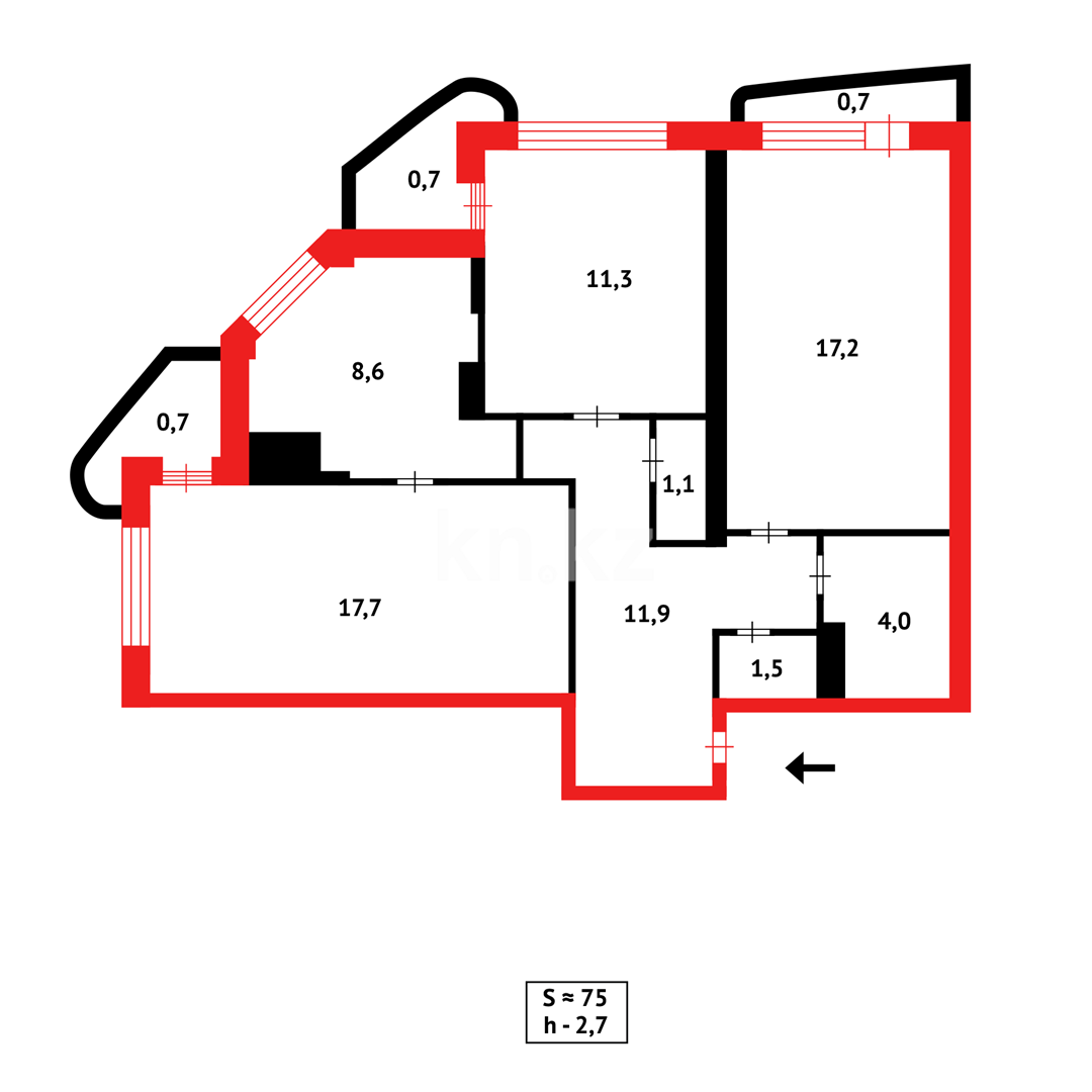 Продажа 3-комнатной квартиры, 75.4 м², пр. Абая в Астане - фото 12