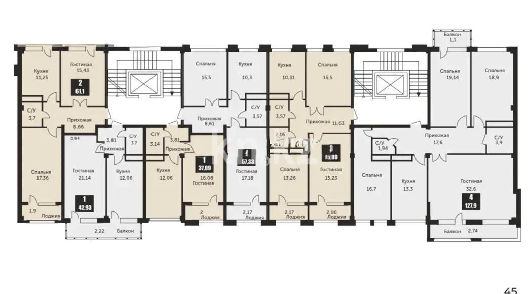 Продажа 2-комнатной квартиры, 59.4 м² в Астане