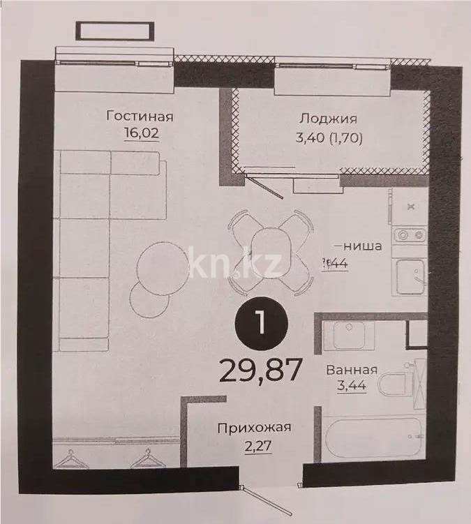 Продажа 1-комнатной квартиры, 29.87 м² в Астане